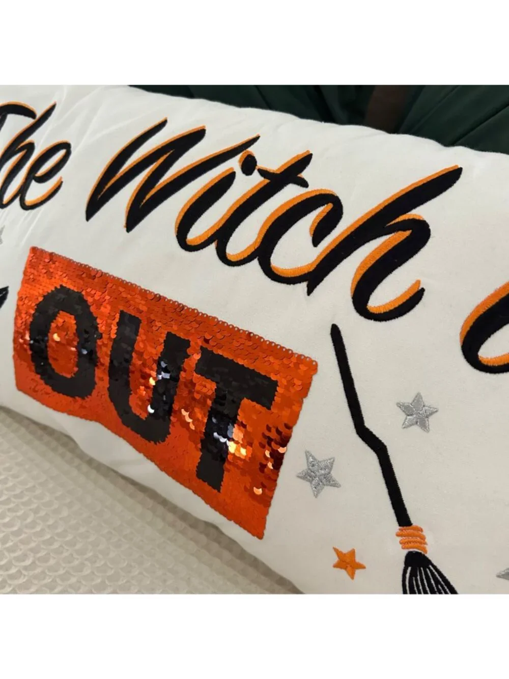 Isaac Mizrahi Halloween Throw Pillow ‘The Witch is In/Out” Flip Decor Festive